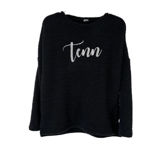 Tennessee Pullover Top Black Cozy Teddy Bear Knit Long Sleeve TENN Embroidered M - Picture 1 of 4
